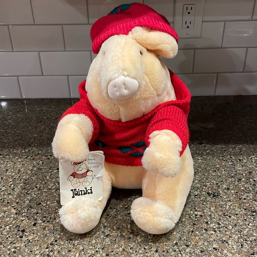 VINTAGE Christmas 1987 YOUNKERS Plush Francesca & Company Yoinki Pig Plush Toy